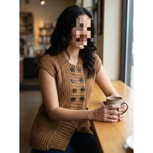 Soft Surroundings Brown Chunky Knit Short Sleeve Cardigan Sweater